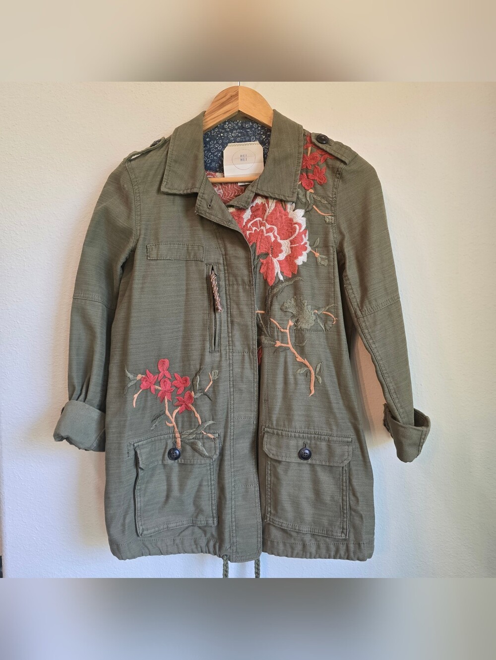 EUC Anthro Olive Green Embroidered Utility Jacket XS